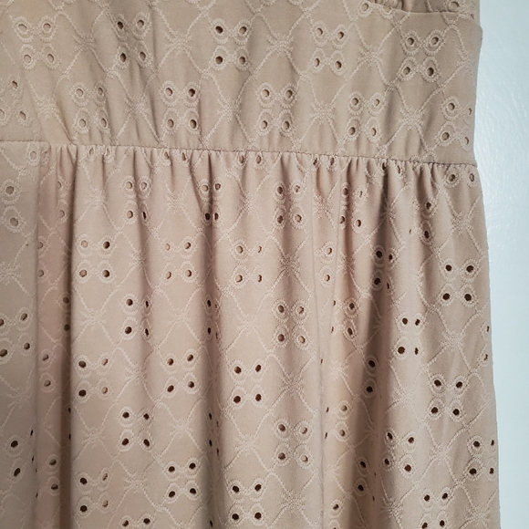 NWOT No Comment spaghetti strap beige dress with eyelit cutouts. Brand new. - Picture 9 of 10